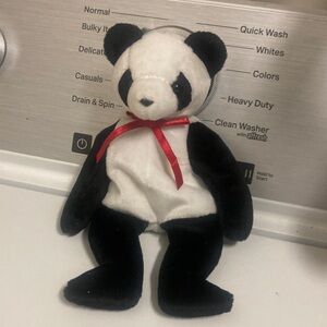 TY/Plush Panda Bear with Red Ribbon